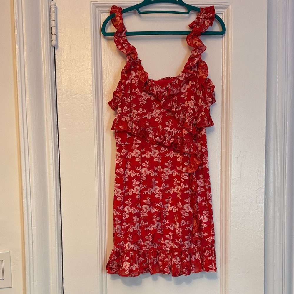 Red Floral Ruffle Dress